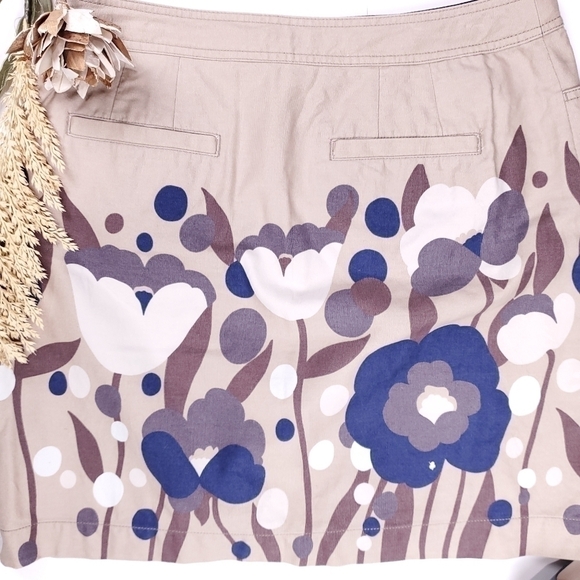 New BODEN  Anthropologie Tan Blue Purple Floral Cotton Skirt Size 10R - Picture 6 of 11